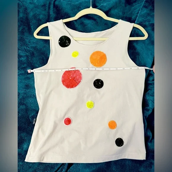 Vintage Y2K MOSCHINO Jeans stretch tank muscle shirt w/ colorful sequin dots S/M - Picture 6 of 13